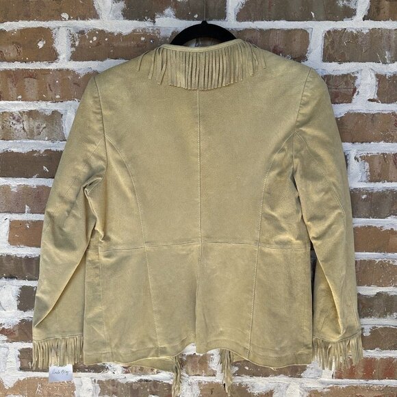 VTG Pamela McCoy Jacket Leather Suede Fringe Western Tan‎ Women Size S NWT - Picture 2 of 12